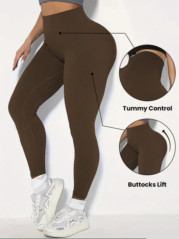  Solid High Waist Sports Leggings, Sporty Comfy Breathable Tummy Control Butt Lifting Skinny Pants for Yoga Gym Workout Running, Women's Sport & Outdoor Clothing for All Seasons