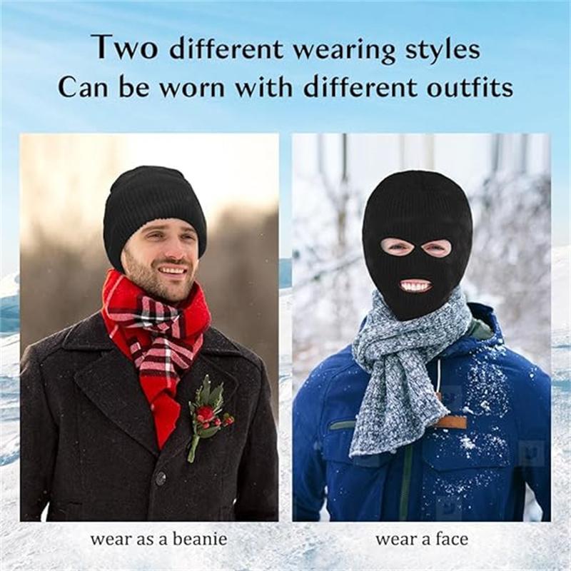 3 Hole Ski Mask, Winter Face Mask Cover for Winter Outdoor Sports, Knitted Balaclava Face Mask