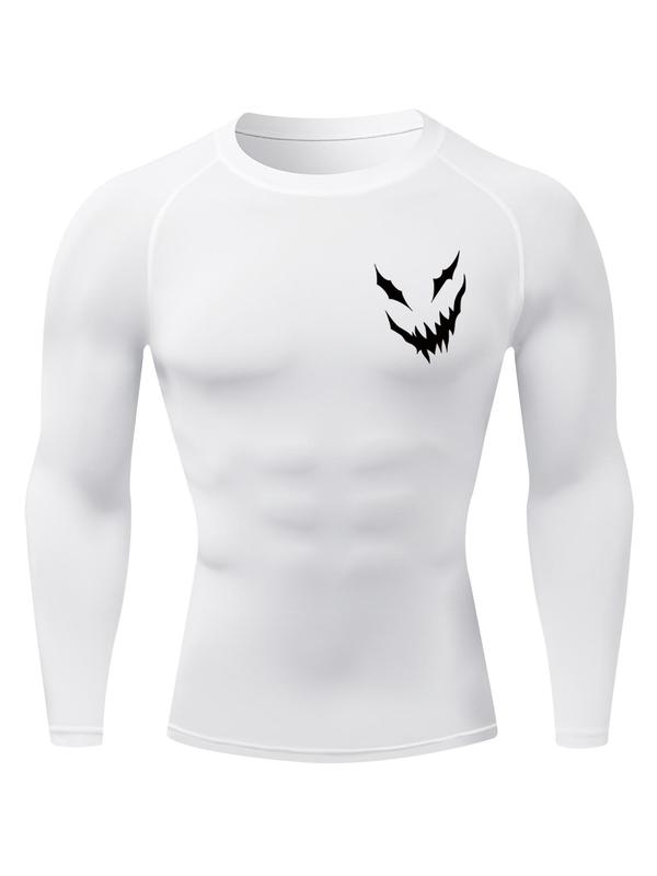 Men's Tight Graphic Raglan Sleeve Tee, Street Fashion Casual Soft Comfy Round Neck Long Sleeve T-shirt for Spring & Fall, Men's Top for Outdoor Workout Running