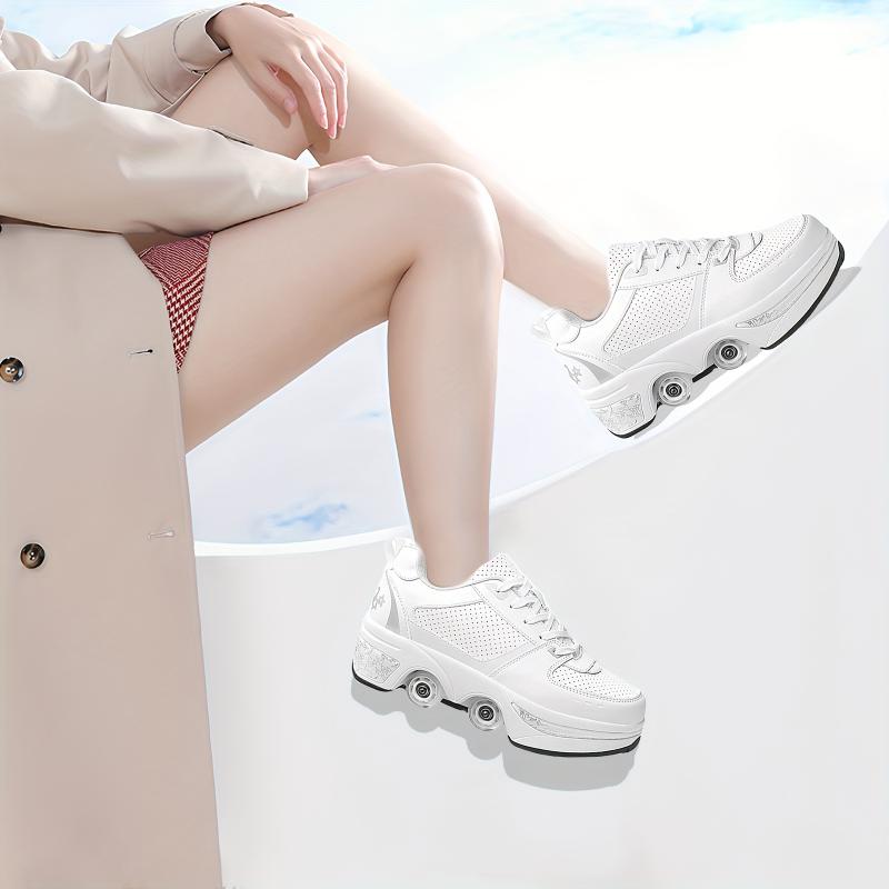 yousulun White Sliver Roller Skates, Roller Skate Shoes& Sneakers 2-in-1, Deformation Roller Shoes for Men and Women, Unique Gift for Birthday  Christmas for Friend& Families