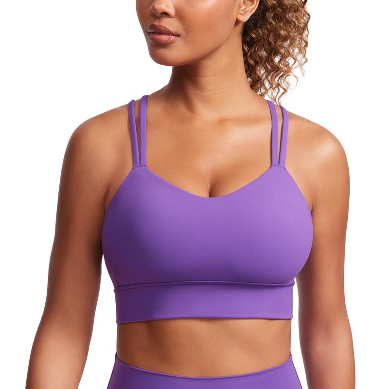 CRZ YOGA Womens Butterluxe Strappy Longline Sports Bra - Molded Cup Double Spaghetti Strap Workout Bra Yoga Crop Tank Top