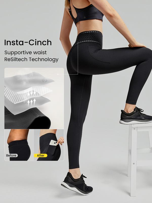 GLOWMODE FeatherFit-Sculpt Snatch It Tummy Control Pocket Soft Silicone Waistband Leggings Medium Impact Jogging Gym Cycling