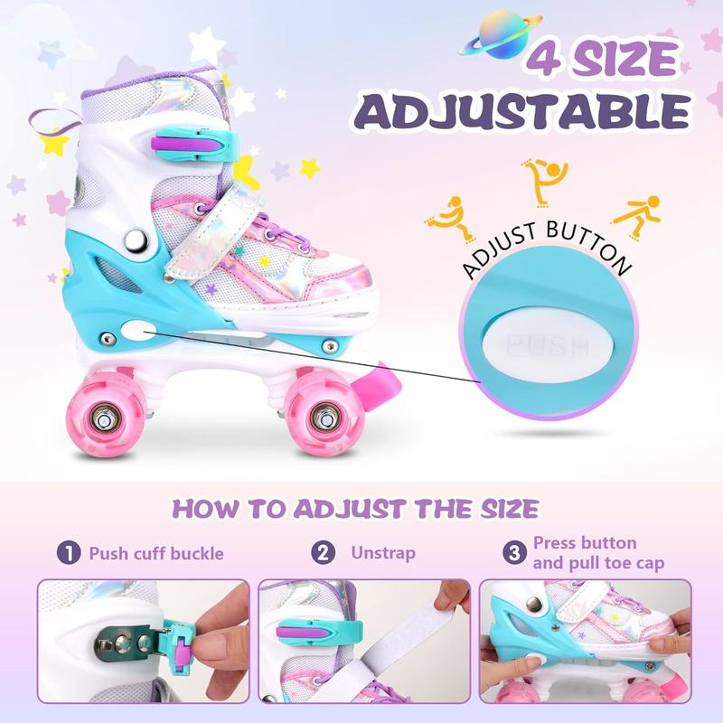 Roller Skates for Girls  Boys, 4 Size Adjustable with Light Up Wheels