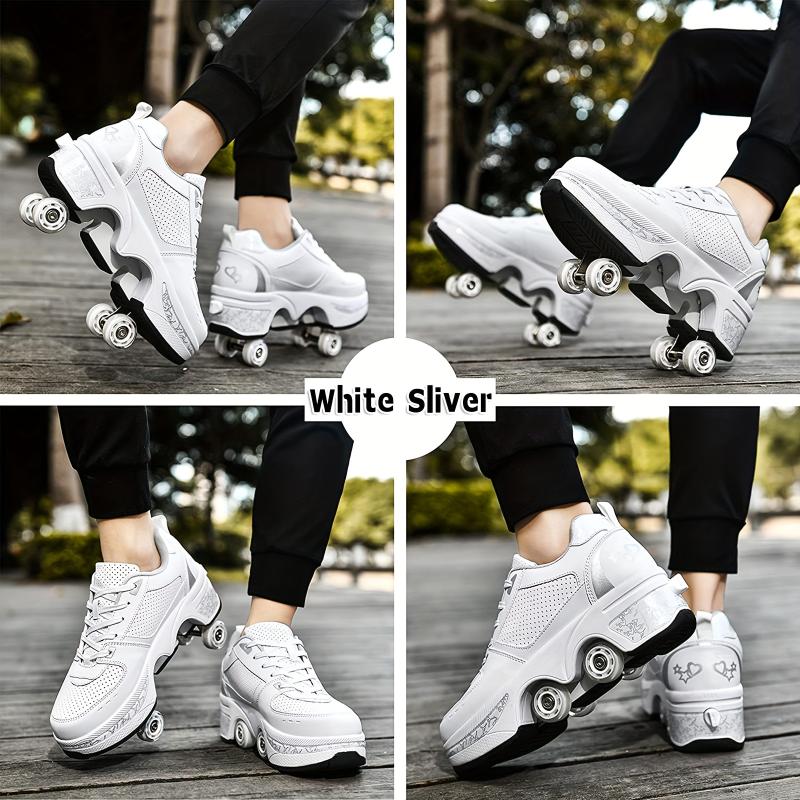 yousulun White Sliver Roller Skates, Roller Skate Shoes& Sneakers 2-in-1, Deformation Roller Shoes for Men and Women, Unique Gift for Birthday  Christmas for Friend& Families