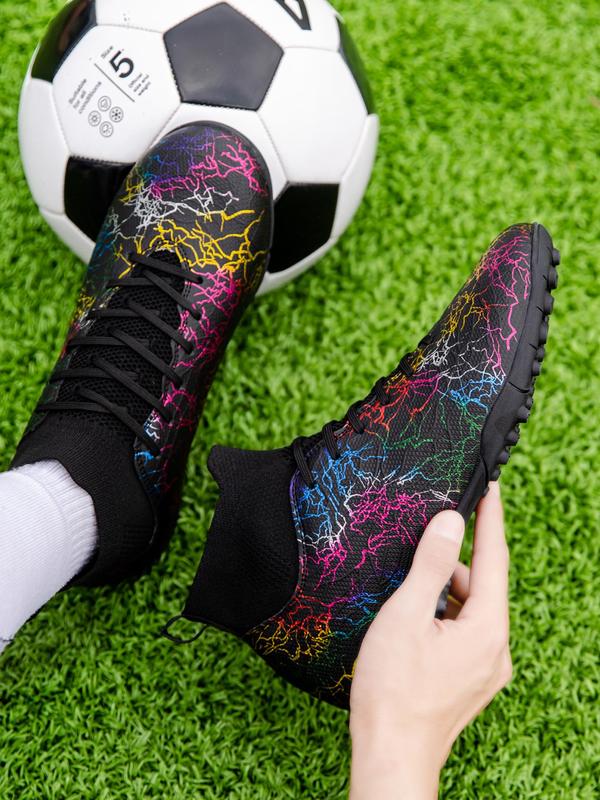 Unisex's All Over Print Lace Up High Top Football Shoes, Sporty Breathable Comfortable Non-slip Soccer Shoes, Football Cleats for Training Competition