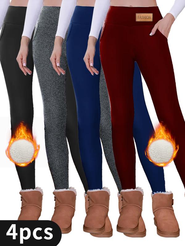 4-Piece Womens Thermal Fleece Lined High Waisted Leggings - Insulated Winter Workout Tights for Yoga, Sports - Comfortable, Stretchy, Cozy Activewear Set