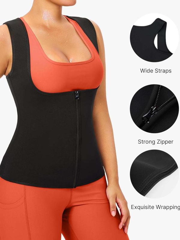 Women's Solid Zipper Sauna Tank Top, Sporty Sleeveless Top for Workout Gym Exercise, Ladies Sportswear for All Seasons