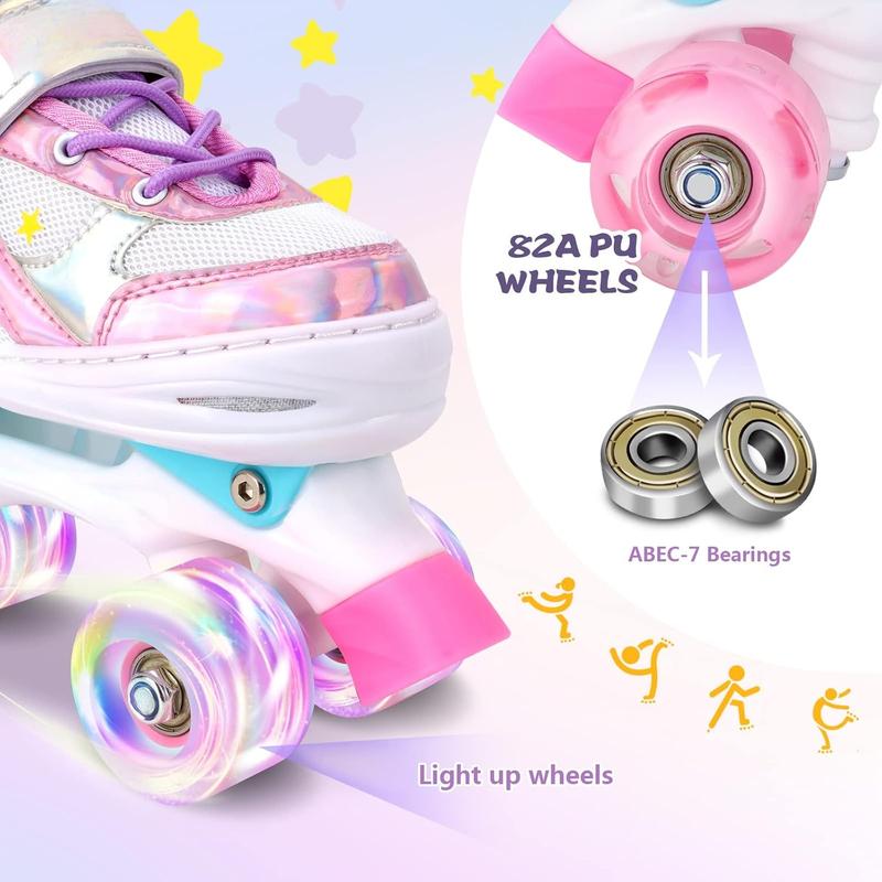 Roller Skates for Girls  Boys, 4 Size Adjustable with Light Up Wheels