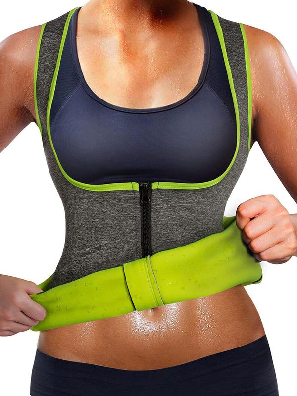 Women's Solid Zipper Sauna Tank Top, Sporty Sleeveless Top for Workout Gym Exercise, Ladies Sportswear for All Seasons