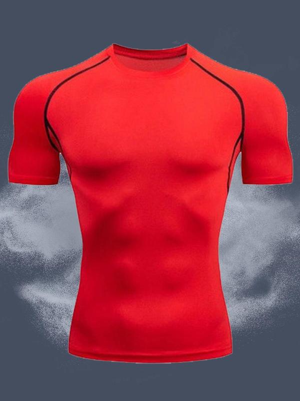 Men's Plain Crew Neck Compression Tee, Tight Sporty Quick Drying Breathable Short Sleeve T-shirt,  Gym Tops, Men's Summer Sportswear for Gym Workout Running