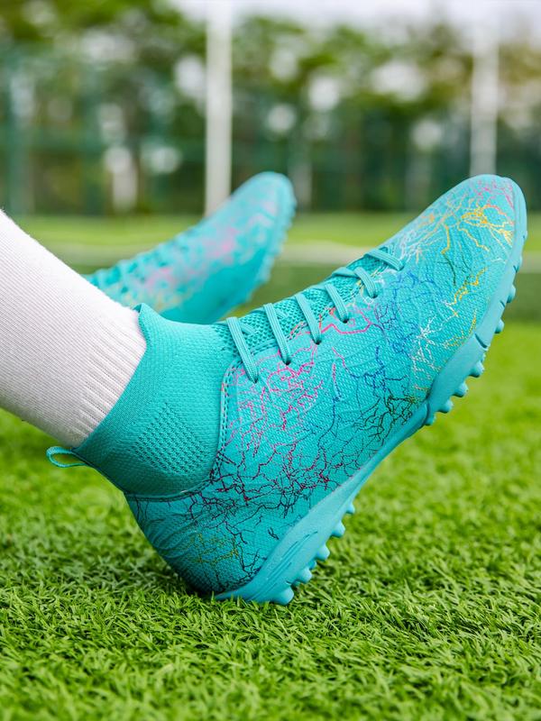 Unisex's All Over Print Lace Up High Top Football Shoes, Sporty Breathable Comfortable Non-slip Soccer Shoes, Football Cleats for Training Competition