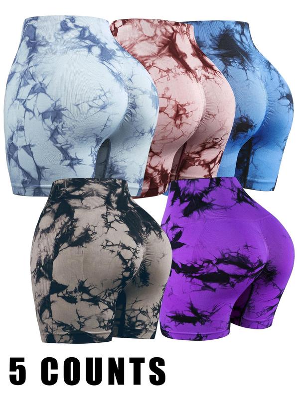 Women's Tie Dye Print Ruched High Waist Cycling Shorts, Casual Comfy Breathable Biker Shorts, Ladies Sportswear for All Seasons