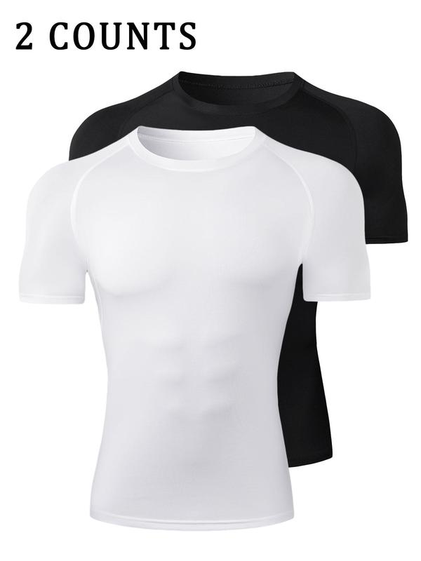 Men's Plain Crew Neck Compression Tee, Tight Sporty Quick Drying Breathable Short Sleeve T-shirt,  Gym Tops, Men's Summer Sportswear for Gym Workout Running