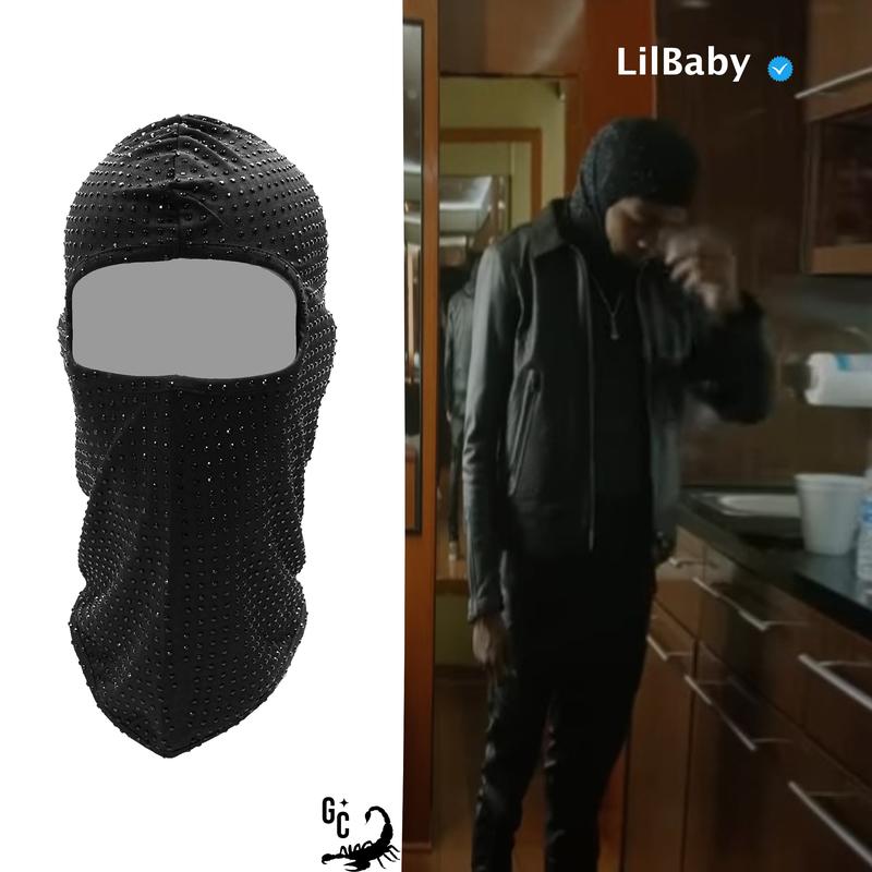 Full Iced Out Black Heavy Rhinestones Balaclava Ski mask Lil Baby Yeat