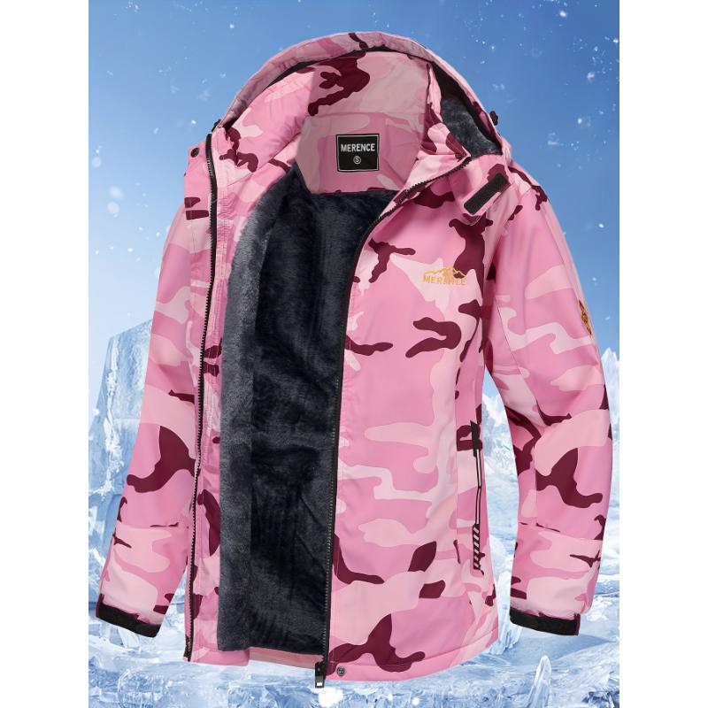 Women's Ski Jacket Fleece Mountain Winter Snow Jacket Warm Outdoor Sports With Removable Hood