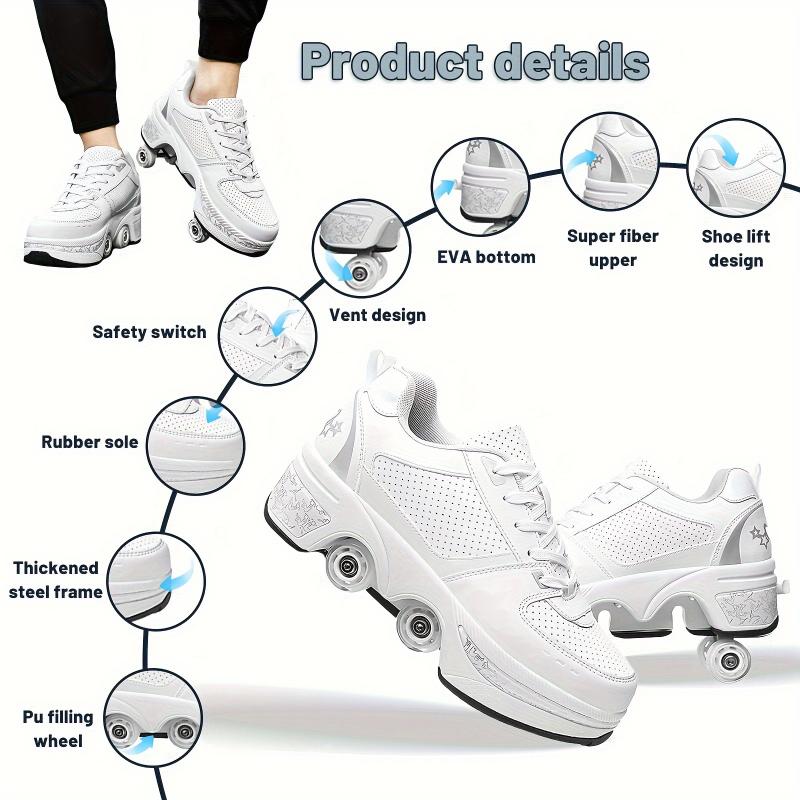 yousulun White Sliver Roller Skates, Roller Skate Shoes& Sneakers 2-in-1, Deformation Roller Shoes for Men and Women, Unique Gift for Birthday  Christmas for Friend& Families