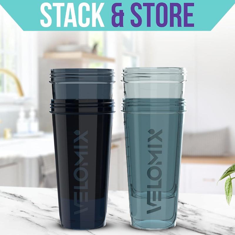 -4 PACK- 28 Oz Shaker Cups for Protein Shakes - 4X Wire Whisk | Leak Proof Protein Shaker Bottles for Protein Mixes | Protein Shaker Bottle Pack | Mixer for Protein Shakes VELOMIX