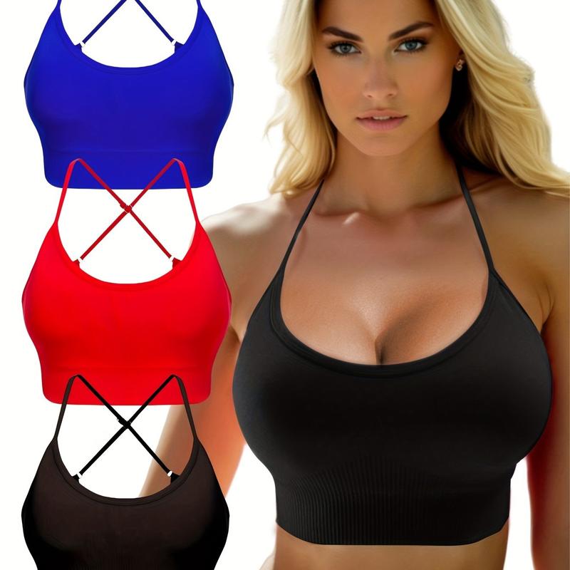 3 pcs Breathable Criss Cross Sports Bra for Women - Sleeveless Yoga Crop Top with Adjustable Straps - Perfect for Fitness and Activewear