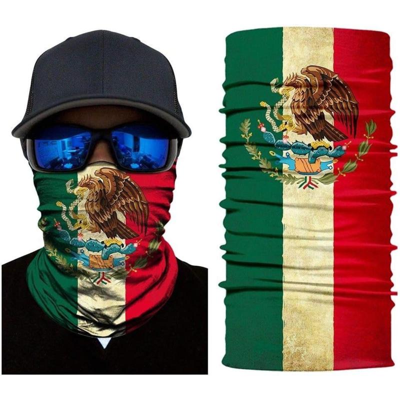 4 Pieces Mexican Flag Skull Face Scarf Breathable Neck Gaiter Tube Balaclava Headwear for Cycling Hiking Camping Climbing Fishing Hunting