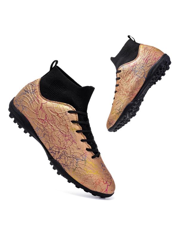 Unisex's All Over Print Lace Up High Top Football Shoes, Sporty Breathable Comfortable Non-slip Soccer Shoes, Football Cleats for Training Competition