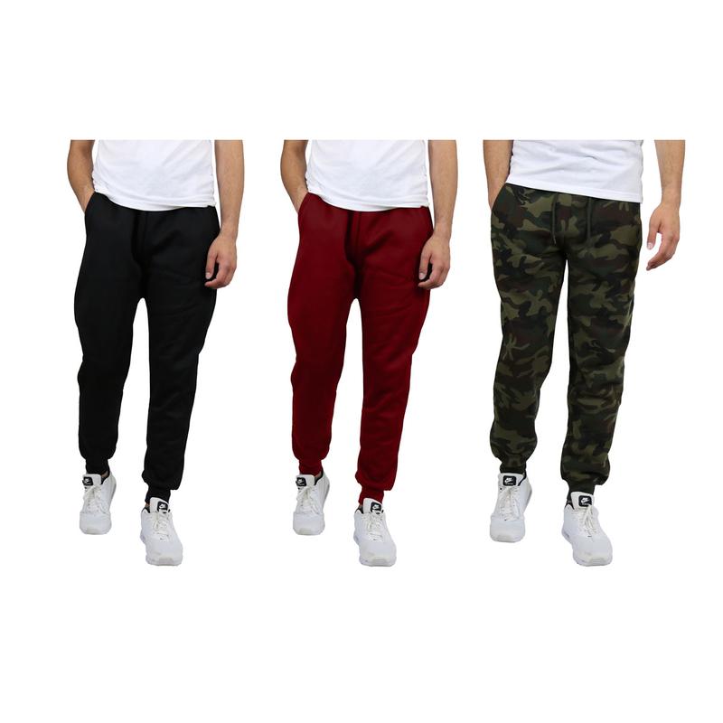 Men's 3 Pack Fleece Active Athletic Jogger Sweatpants with Drawstring Sizes S-2XL