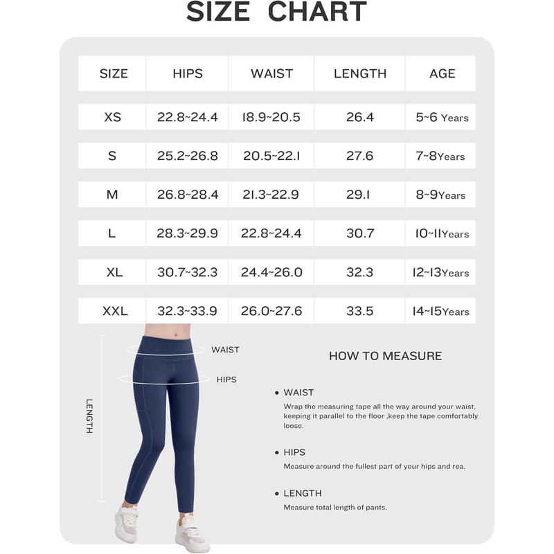 (Skin-friendly athletic pants)Girls' Athletic Leggings with Pockets, 5 Packs Kids Teen Dance Yoga Workout Running Pants for 5-15 Years