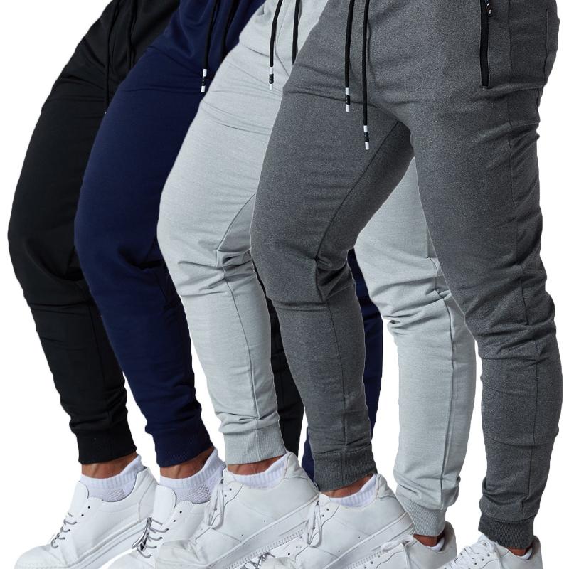 4 pcs Men's Jogger Sweatpants Slim Fit Medium Stretch with Zipped Pockets for Jogging Workout Athletic Active Pants