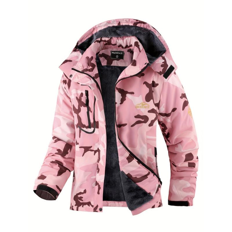 Women's Ski Jacket Fleece Mountain Winter Snow Jacket Warm Outdoor Sports With Removable Hood