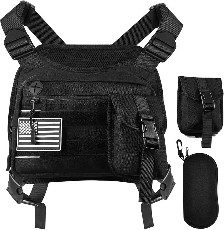 Sports Chest Bag for Men – Running Vest with Detachable Molle Pouch, Chest Pack for Men with Extra Storage, Chest Rig Bag for Running, Hiking, and Workouts (Black)