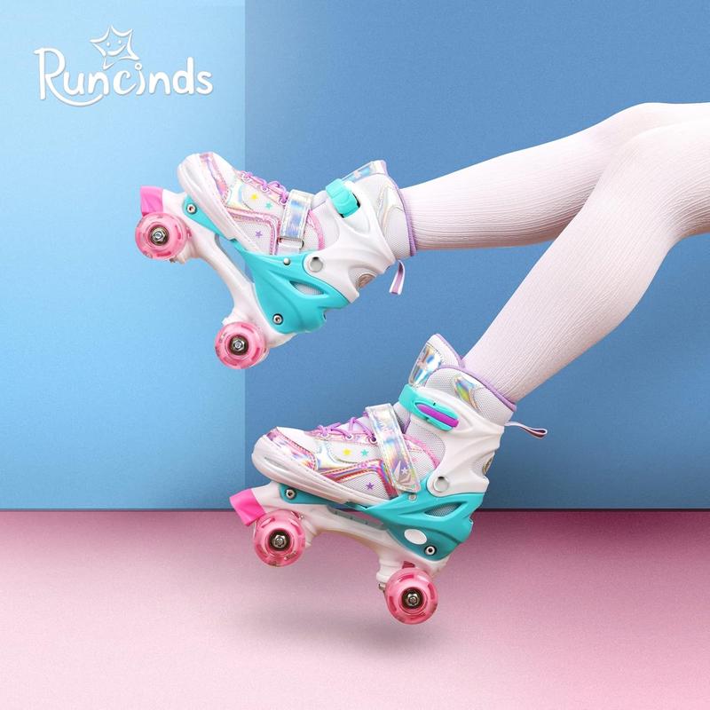 Roller Skates for Girls  Boys, 4 Size Adjustable with Light Up Wheels