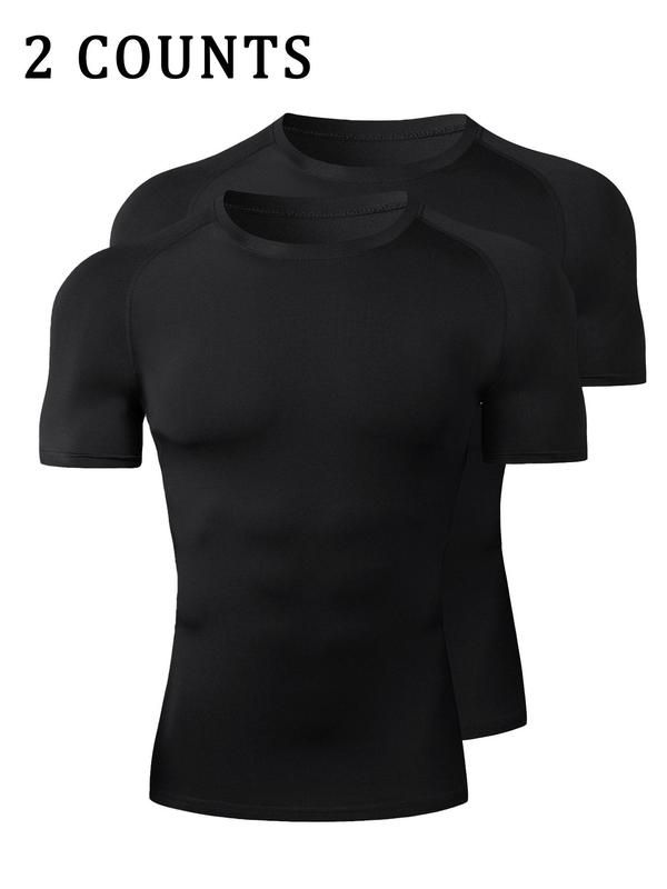 Men's Plain Crew Neck Compression Tee, Tight Sporty Quick Drying Breathable Short Sleeve T-shirt,  Gym Tops, Men's Summer Sportswear for Gym Workout Running