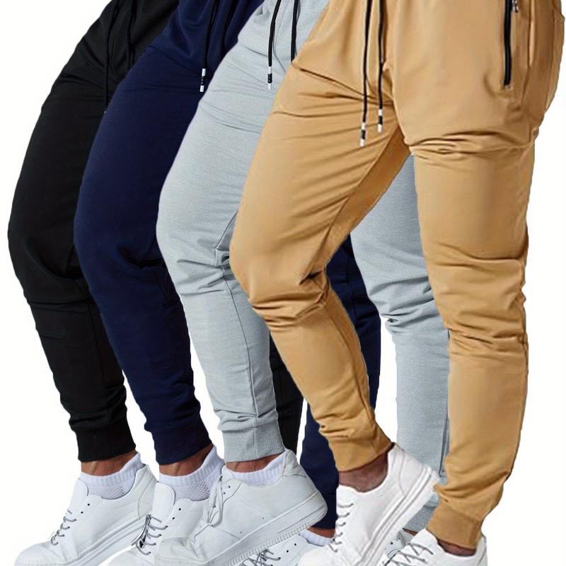 4 pcs Men's Jogger Sweatpants Slim Fit Medium Stretch with Zipped Pockets for Jogging Workout Athletic Active Pants