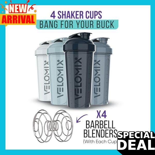 -4 PACK- 28 oz Shaker Cups for Protein Shakes - 4x Wire Whisk | Leak Proof Protein Shaker Bottles for Protein Mixes | Protein Shaker Bottle Pack | Mixer for Protein Shakes