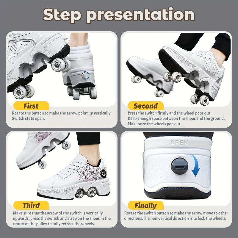 yousulun White Sliver Roller Skates, Roller Skate Shoes& Sneakers 2-in-1, Deformation Roller Shoes for Men and Women, Unique Gift for Birthday  Christmas for Friend& Families