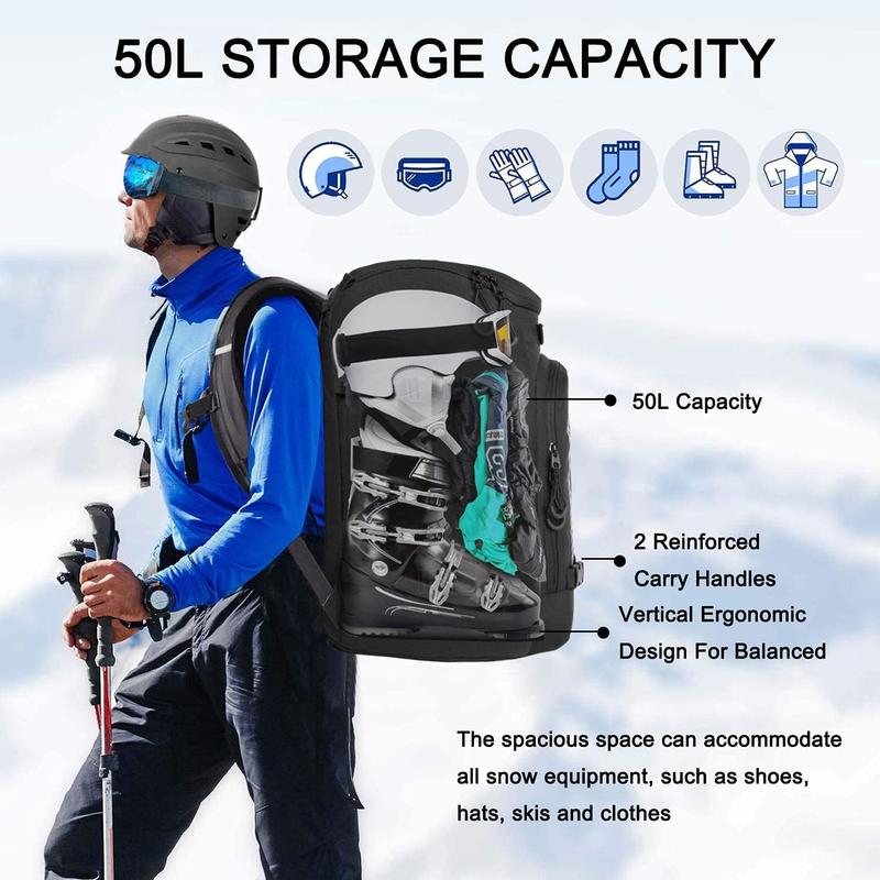 Ski Boot Bag,50L  Ski Boots Bag Backpack,Snowboard Travel Lightweight Ski Bag Backpack for Ski , Goggles, Gloves, Skis, Snowboard & Accessories