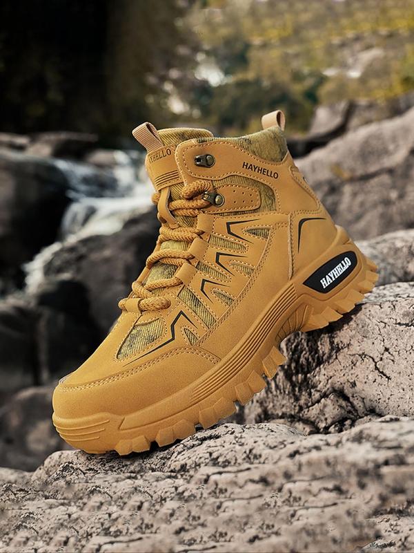 Men's Outdoor Hiking Waterproof Boots, Casual Sporty Lace Up Ankle Boots for Work, Fashionable Non-slip Wear-resistant Shoes for Daily Wear