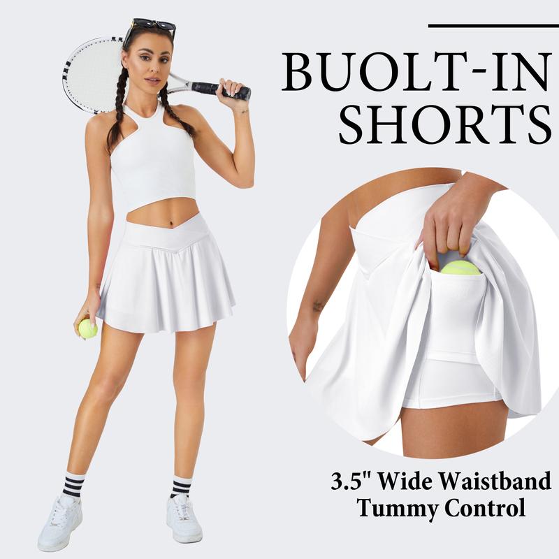 Womens Tennis Skirt with Pockets Shorts Crossover High Waisted Athletic Skorts Skirts for Golf Running Workout