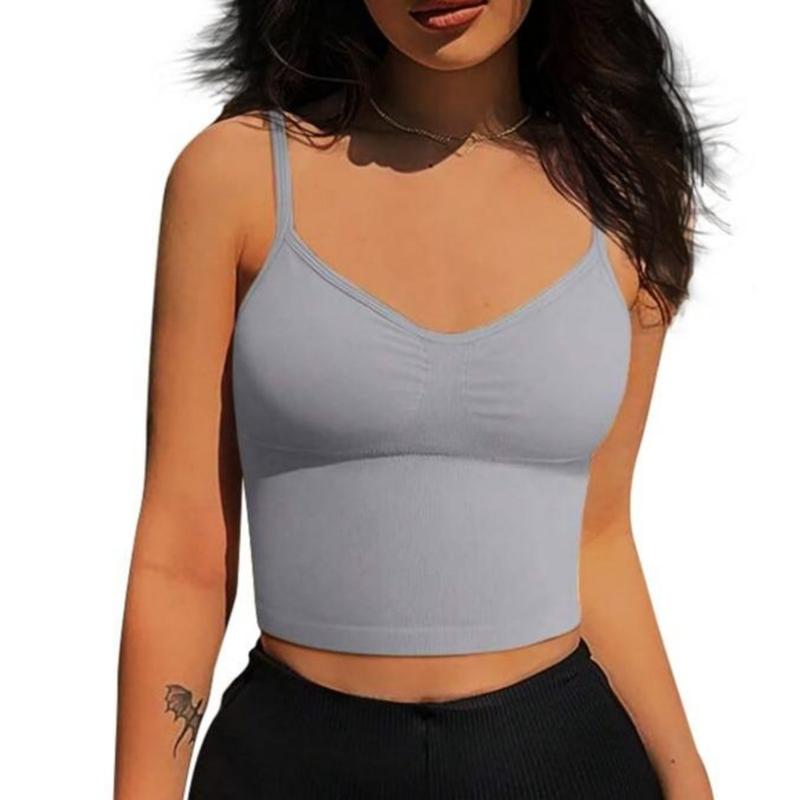 OVESPORT Women's Solid  Sports Bra, Tank Top Adjustable Strips Sporty Comfy Sleeveless Crop Top Gym Vest , Summer Clo athletic thes Women