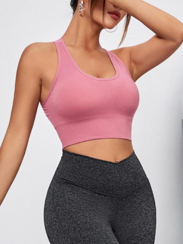 Women's Solid Color Criss Cross Backless Sports Vest, Casual Breathable Scoop Neck Crop Tank Top, Running Vest, Ladies Sportswear Clothing for Yoga Gym Workout, Fall Outfits, Fallfreshness