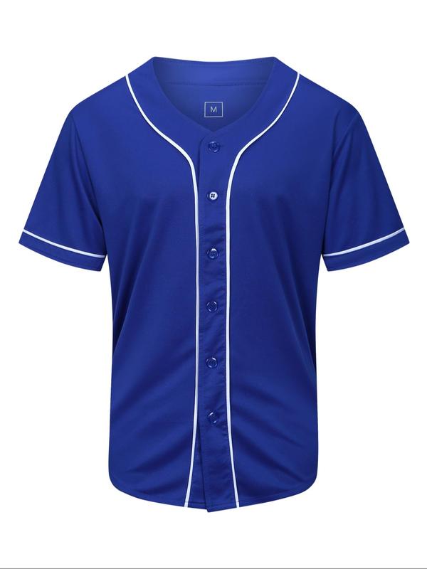 Men's Contrast Binding Button Front Baseball Jersey, Regular Fit Casual Short Sleeve V Neck Baseball Top for Men For Daily Outdoor Sport, Men's Sportswear for All Seasons