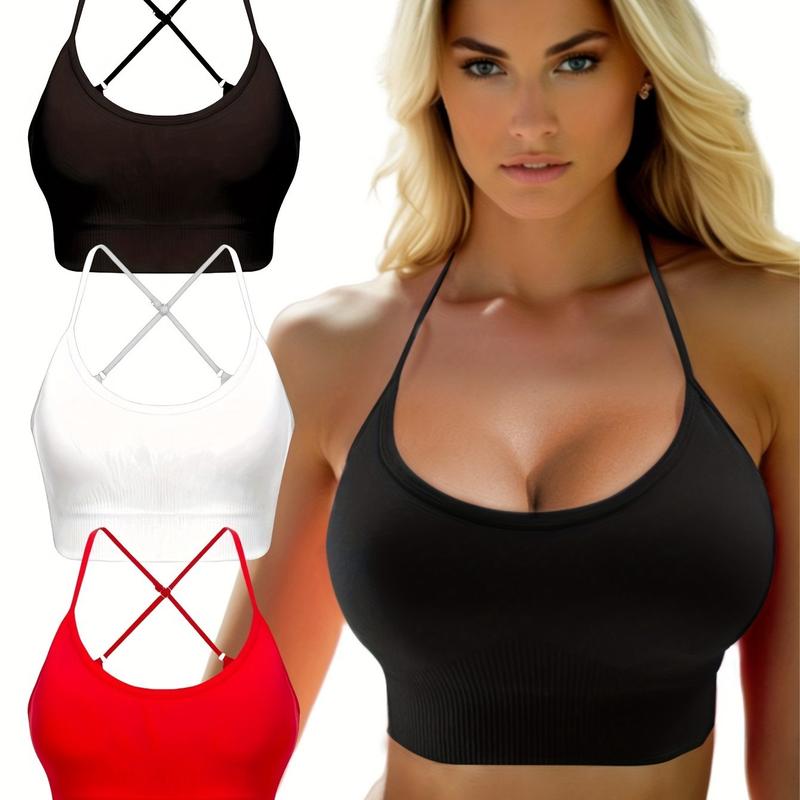 3 pcs Breathable Criss Cross Sports Bra for Women - Sleeveless Yoga Crop Top with Adjustable Straps - Perfect for Fitness and Activewear