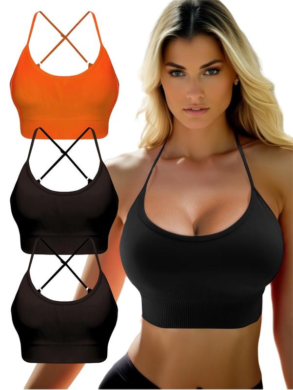 3 pcs Breathable Criss Cross Sports Bra for Women - Sleeveless Yoga Crop Top with Adjustable Straps - Perfect for Fitness and Activewear