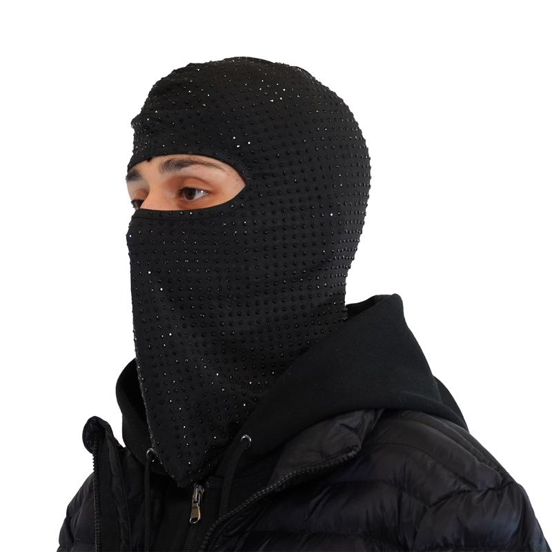 Full Iced Out Black Heavy Rhinestones Balaclava Ski mask Lil Baby Yeat