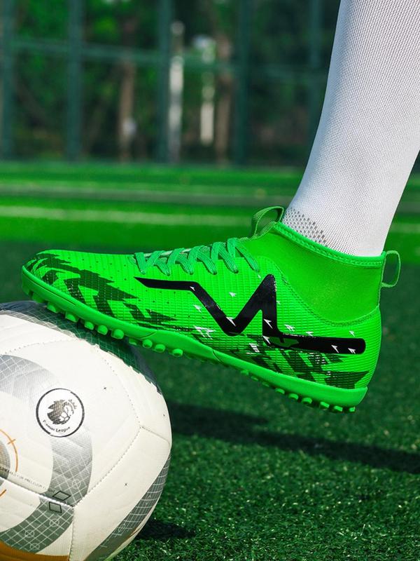 Men's High Top Lace Up Football Shoes, Breathable & Non-slip Football Shoes, Professional Rubber Outsole & PU Upper Soccer Shoes for Outdoor Training