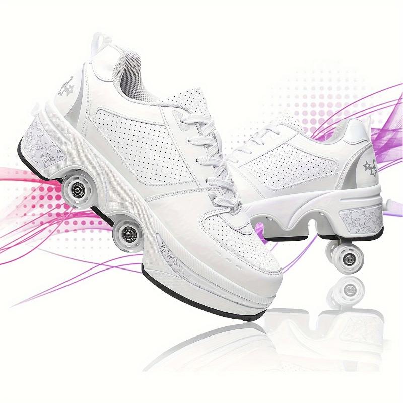 yousulun White Sliver Roller Skates, Roller Skate Shoes& Sneakers 2-in-1, Deformation Roller Shoes for Men and Women, Unique Gift for Birthday  Christmas for Friend& Families