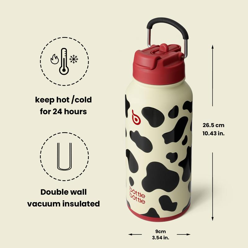 BOTTLE BOTTLE 32oz Insulated Water Bottle Stainless Steel Sport Water Bottle with Straw Dual-use Lid Design for Gym with Pill Box