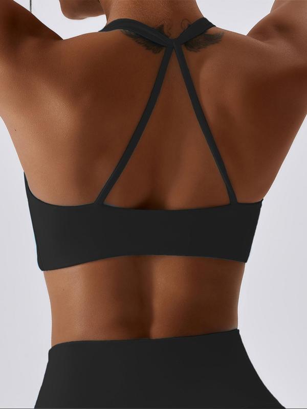 Women's Solid Twist Backless Sports Bra, Breathable Comfortable Wireless Sports Bra for Yoga Gym Workout, Ladies Sportswear for All Seasons