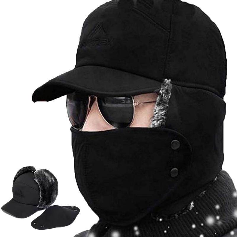 Thermal Cap 3-in-1 Men's & Women's Winter Warm Cold, Thickened Motorcycle Face Cover, Winter Essentials, Warm Fur Lined, Catcher Cap with Ear Flaps, Full Face Warm Cover, Wind Resistant Bike Motorcycle Headgear Outdoor sports cap with removable mask