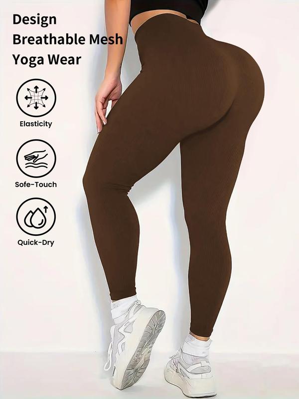  Solid High Waist Sports Leggings, Sporty Comfy Breathable Tummy Control Butt Lifting Skinny Pants for Yoga Gym Workout Running, Women's Sport & Outdoor Clothing for All Seasons