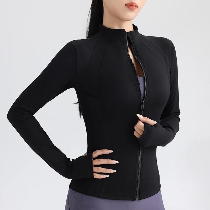 Women's Slim Fit Full Zip Athletic Running Sports Workout Jacket, Slim Fit Summer Yoga Outerwear, Thumb Holes Zip Up Sports Jacket